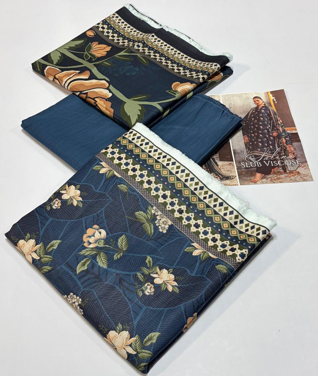 Regalia Original 3-Piece Printed Salina Slub Viscose Collection | Digital Printed Shirt, Dupatta & Dyed Trouser