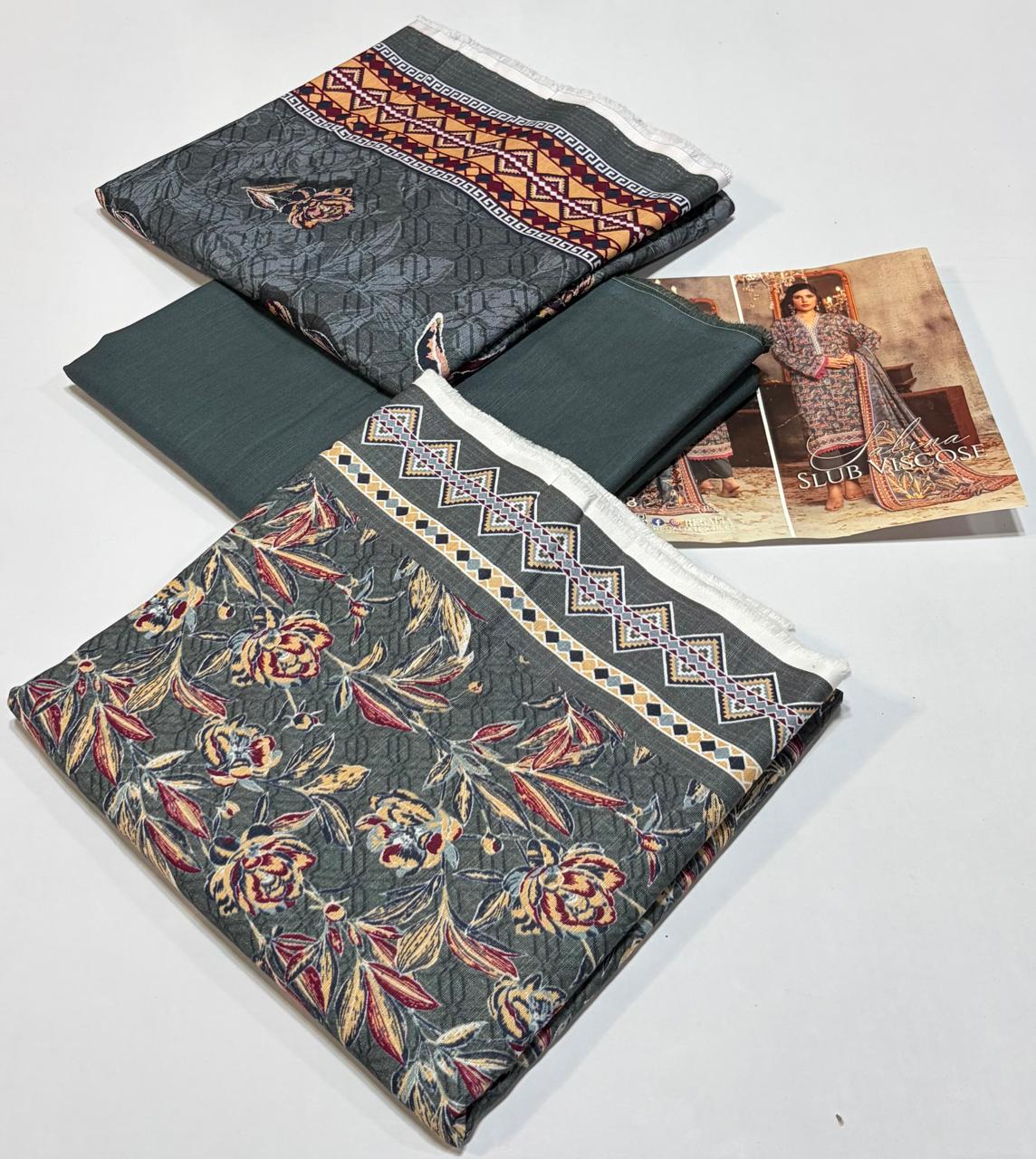 Regalia Original 3-Piece Printed Salina Slub Viscose Collection | Digital Printed Shirt, Dupatta & Dyed Trouser