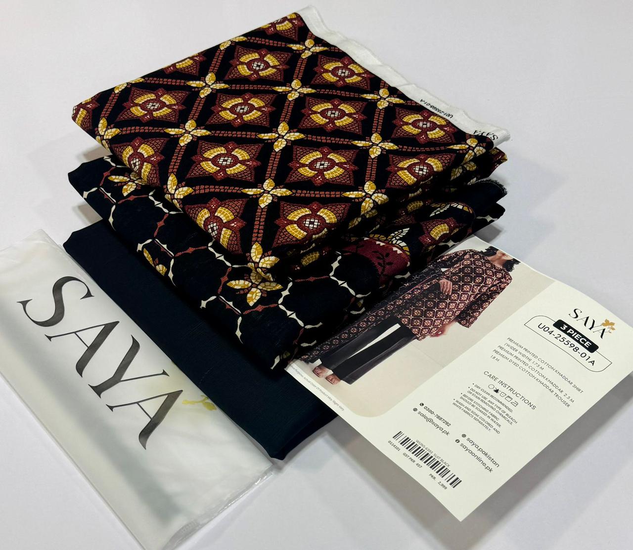 SAYA💯 Original Unstitched Printed Cotton Khaddar 3 Piece