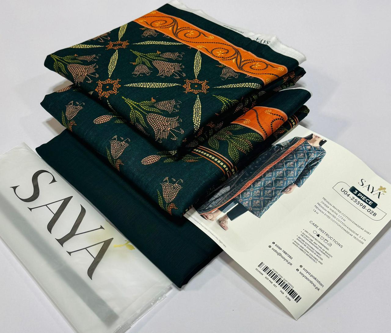 SAYA💯 Original Unstitched Printed Cotton Khaddar 3 Piece