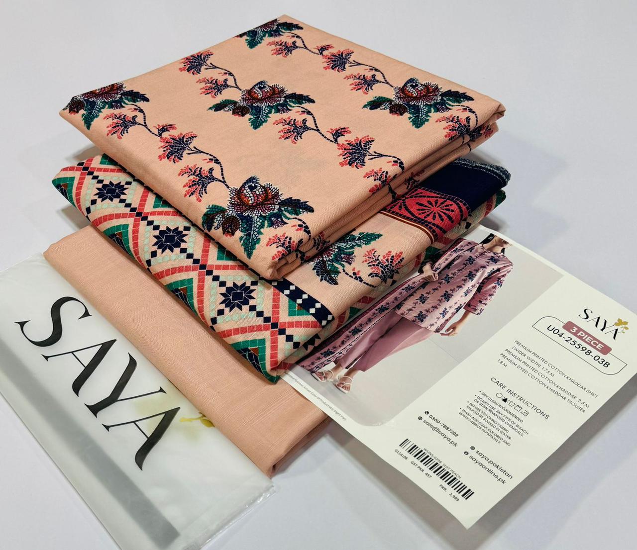 SAYA💯 Original Unstitched Printed Cotton Khaddar 3 Piece