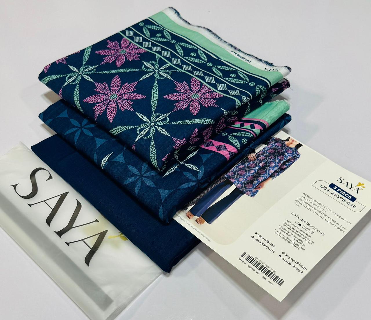 SAYA💯 Original Unstitched Printed Cotton Khaddar 3 Piece