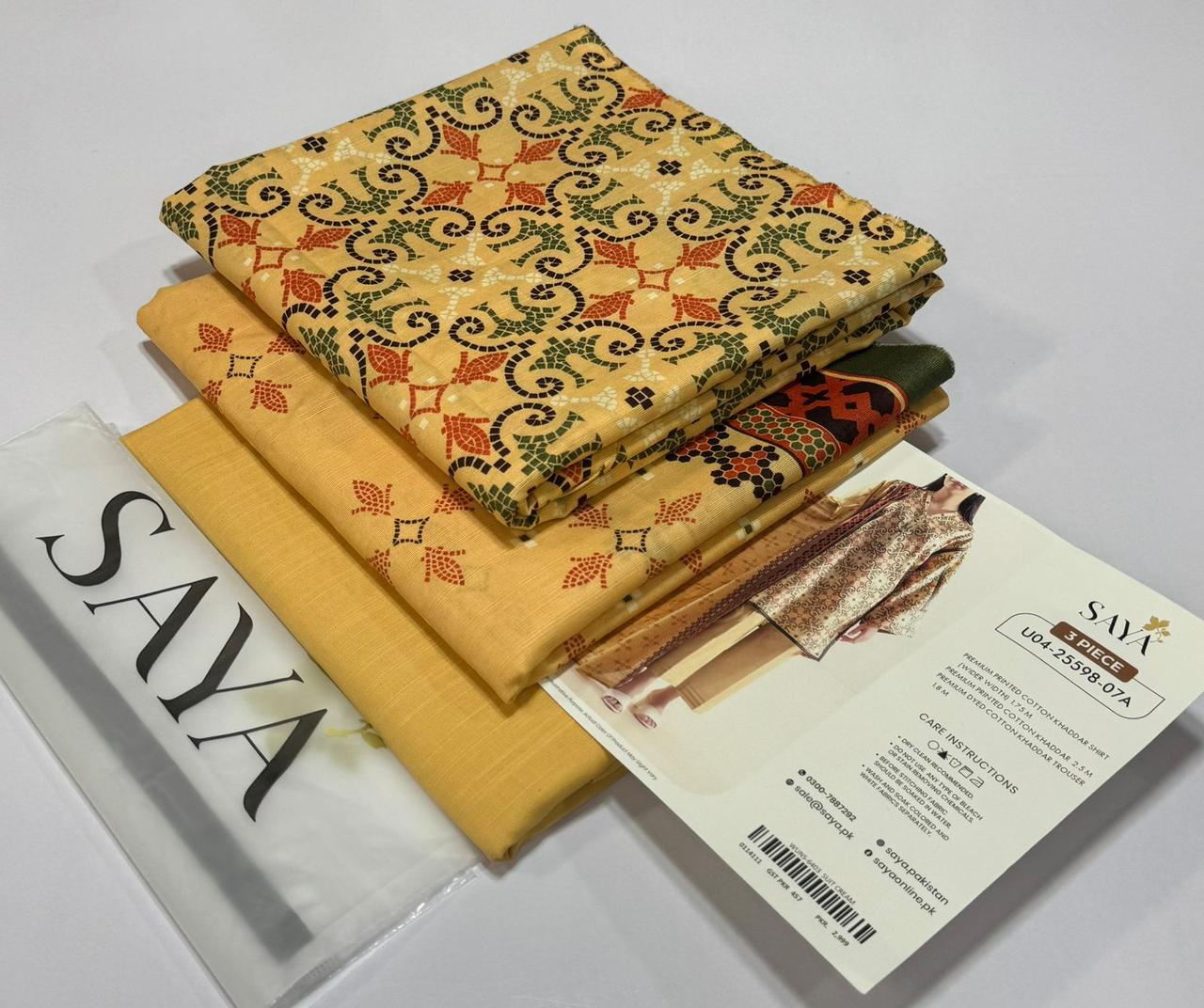 SAYA💯 Original Unstitched Printed Cotton Khaddar 3 Piece