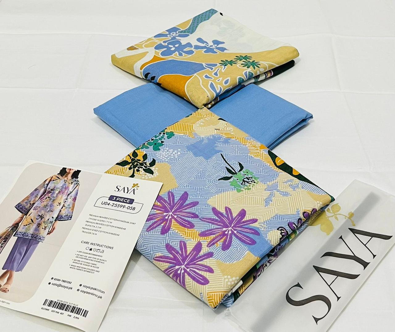 SAYA💯 Original Unstitched Printed Cotton Khaddar 3 Piece