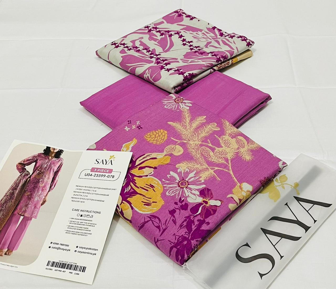 SAYA💯 Original Unstitched Printed Cotton Khaddar 3 Piece