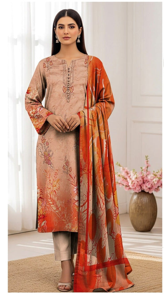 3 Piece Delika Digital Printed Embroidered  3 PC AZ-1045-1 Delika Digital Printed Embroidered  3 PC AZ-1045-1