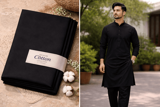 Mens Cotton Shalwar Qameez Fabrics Gul Ahmed Pima Soft Cotton - Jet Black Gul Ahmed Pima Soft Cotton - Jet Black