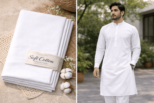 Mens Cotton Shalwar Qameez Fabrics Gul Ahmed Pima Soft Cotton - White Gul Ahmed Pima Soft Cotton - White